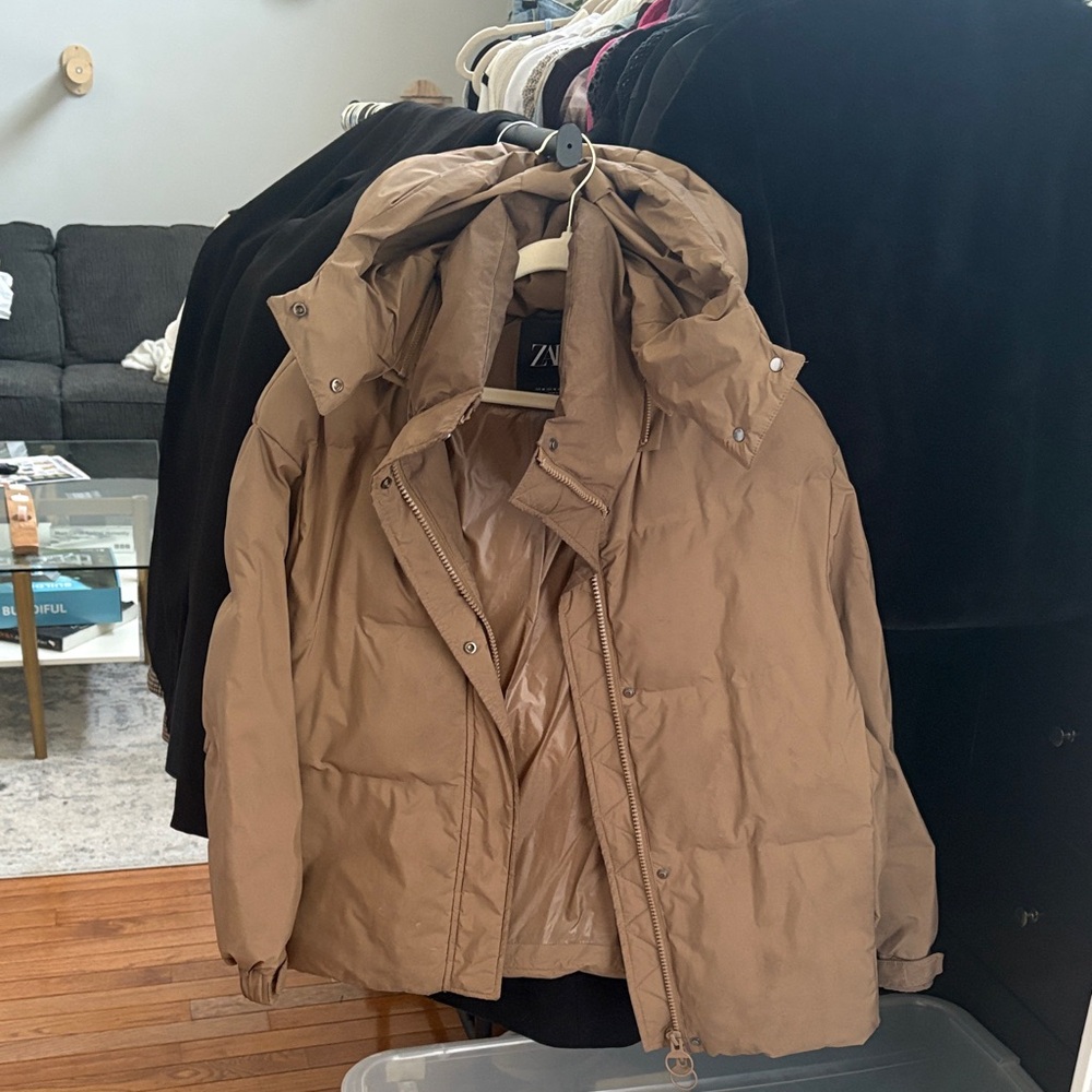 Zara Camel Puffer Coat